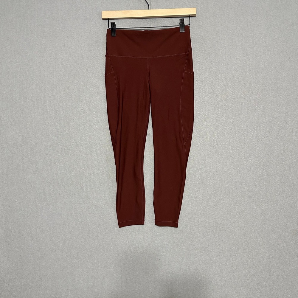 Athleta Interval Stash 7/8 Tight Leggings Red Mahogany Small Pockets High Rise